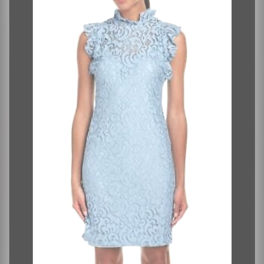 Alexia Admor Bodycon Dress Blue Lace High Neck XS.